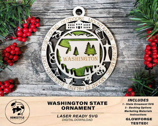 Washington State Ornament - SVG File Download - Sized for Glowforge - Laser Ready Digital Files