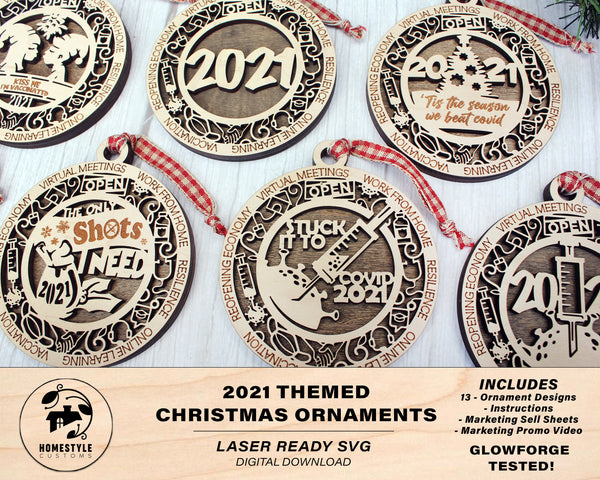 2021 Themed Christmas Ornament Bundle - 15 Designs - SVG File Download - Sized for Glowforge