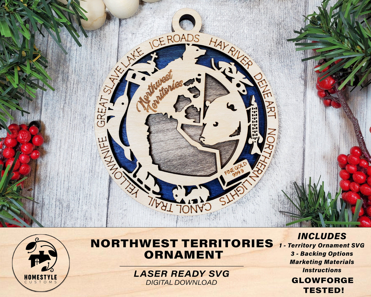 Northwest Territories Ornament - Canada - SVG File Download - Sized for Glowforge - Laser Ready Digital Files