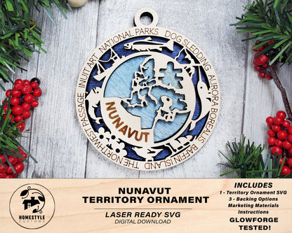 Nunavut Ornament - Canada - SVG File Download - Sized for Glowforge - Laser Ready Digital Files