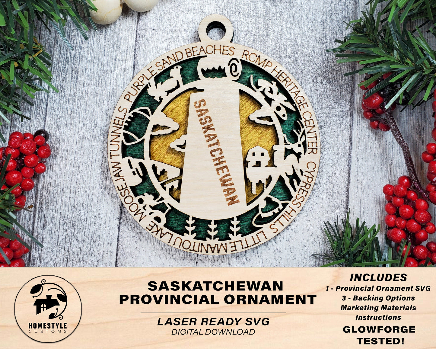 Saskatchewan Provincial Ornament - Canada - SVG File Download - Sized for Glowforge - Laser Ready Digital Files