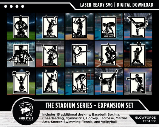 Stadium Series Sports Signage Expansion Set - 15 Designs - SVG File Download - Sized for Glowforge