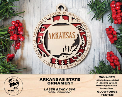 Arkansas State Ornament - SVG File Download - Sized for Glowforge - Laser Ready Digital Files