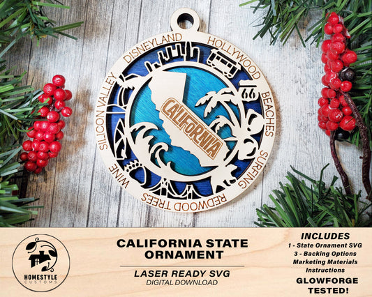 California State Ornament - SVG File Download - Sized for Glowforge - Laser Ready Digital Files