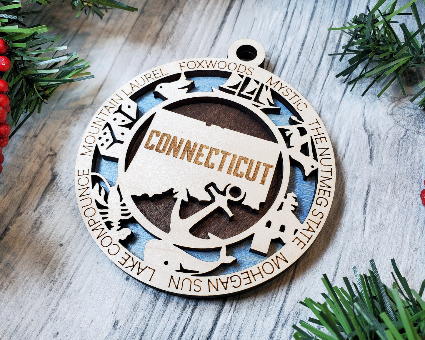 Connecticut State Ornament - SVG File Download - Sized for Glowforge - Laser Ready Digital Files