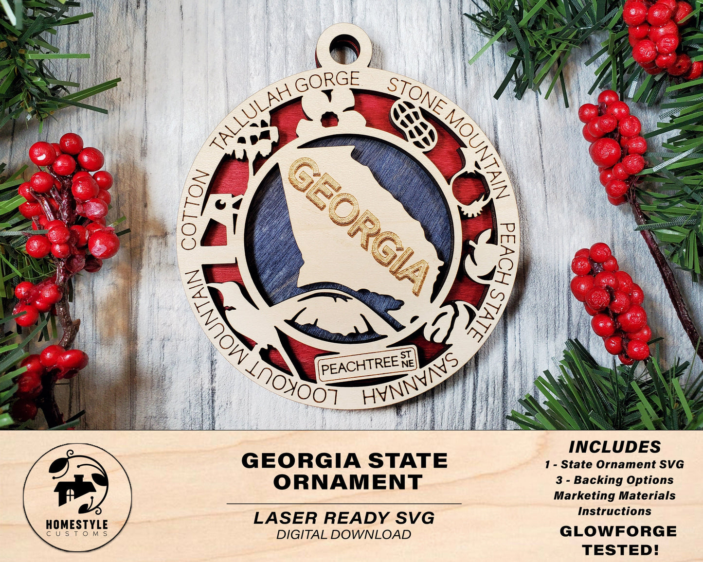 Georgia State Ornament - SVG File Download - Sized for Glowforge - Laser Ready Digital Files