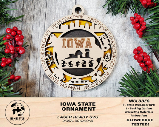 Iowa State Ornament - SVG File Download - Sized for Glowforge - Laser Ready Digital Files