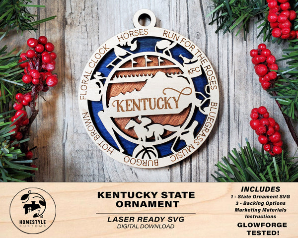 Kentucky State Ornament - SVG File Download - Sized for Glowforge - Laser Ready Digital Files