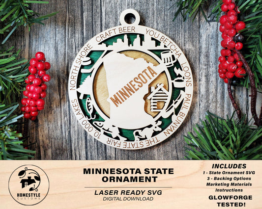 Minnesota State Ornament - SVG File Download - Sized for Glowforge - Laser Ready Digital Files