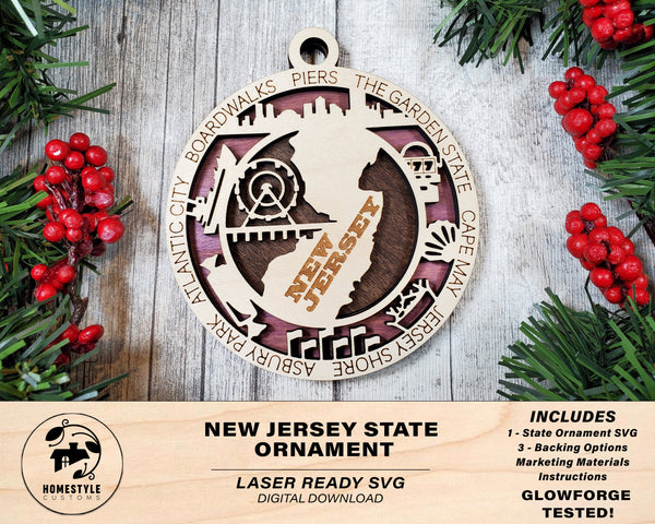 New Jersey State Ornament - SVG File Download - Sized for Glowforge - Laser Ready Digital Files