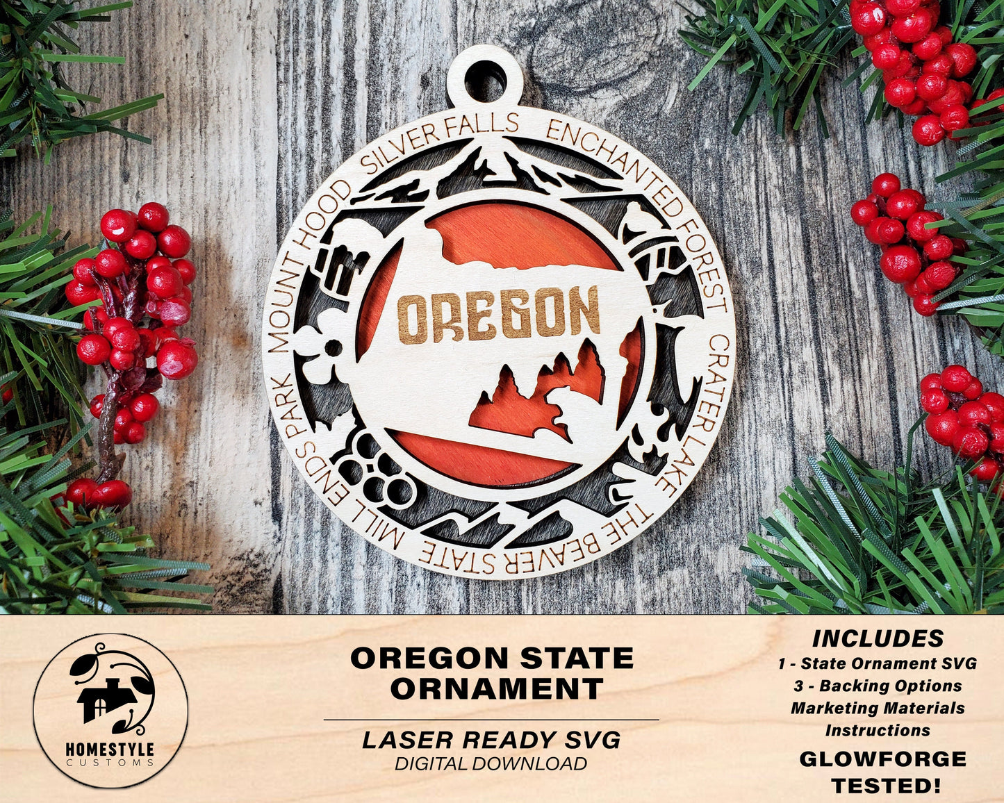 Oregon State Ornament - SVG File Download - Sized for Glowforge - Laser Ready Digital Files