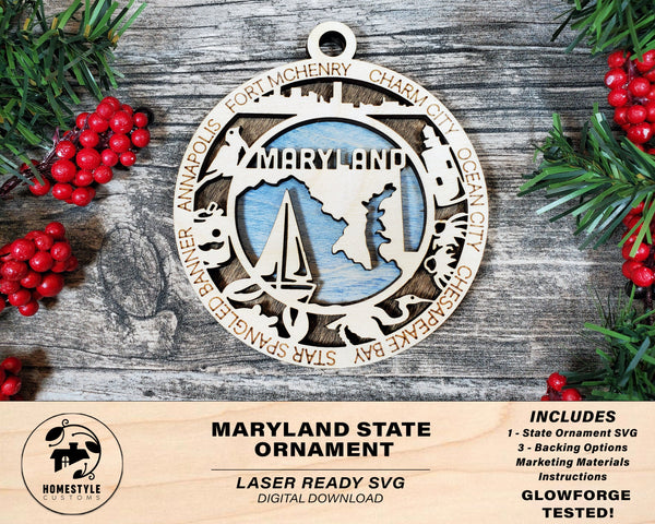 Maryland State Ornament - SVG File Download - Sized for Glowforge - Laser Ready Digital Files