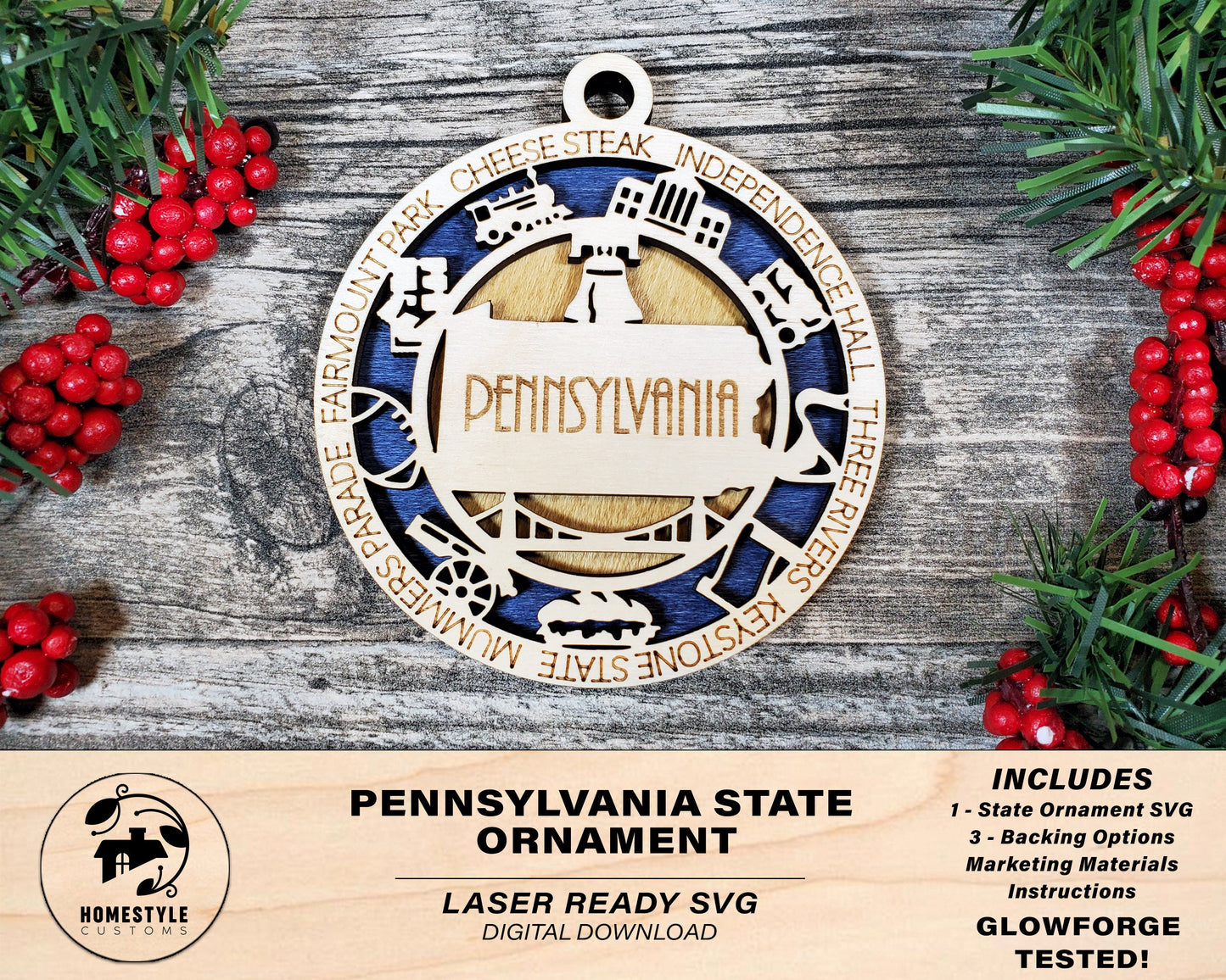 Pennsylvania State Ornament - SVG File Download - Sized for Glowforge - Laser Ready Digital Files