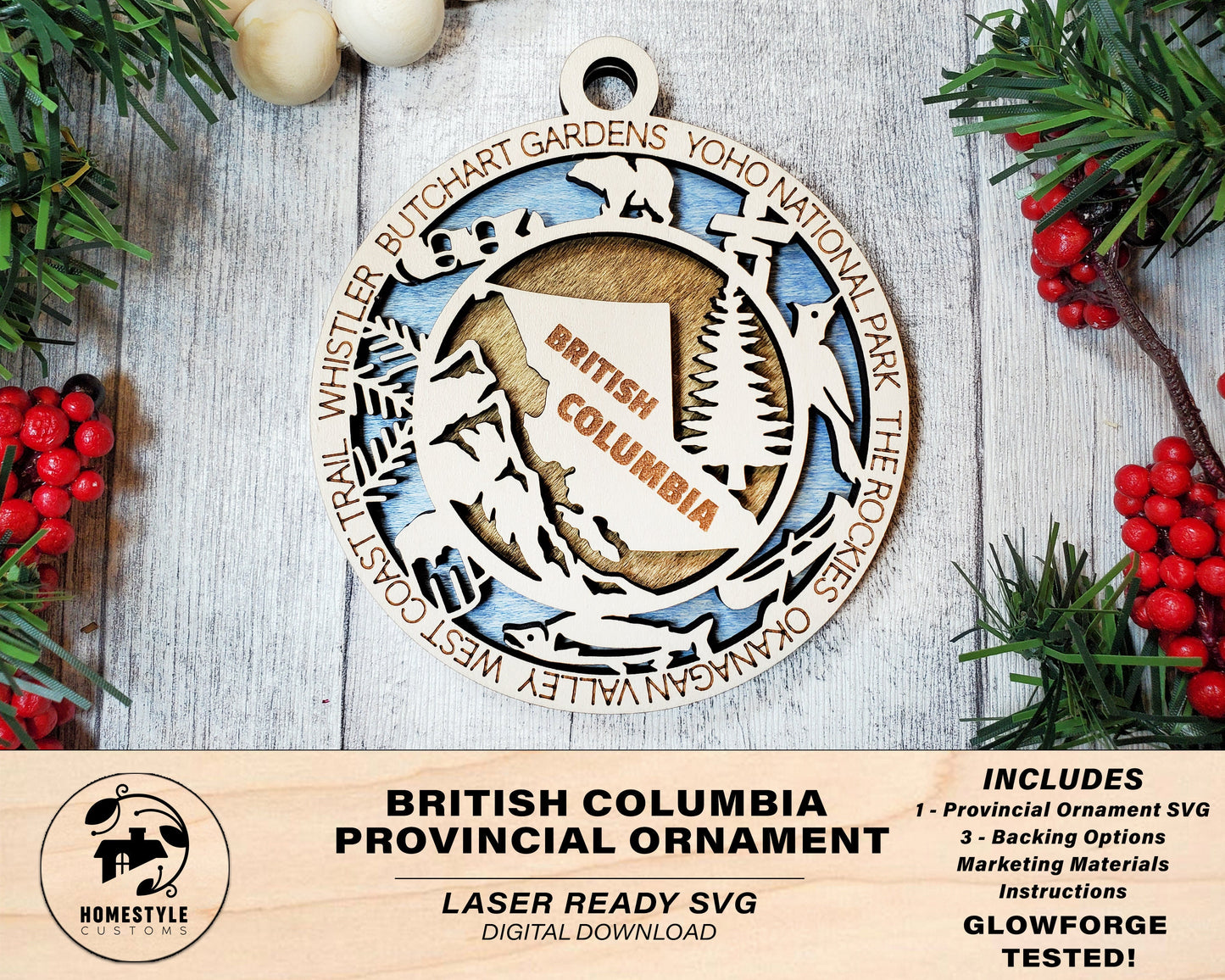 British Columbia Provincial Ornament - Canada - SVG File Download - Sized for Glowforge - Laser Ready Digital Files