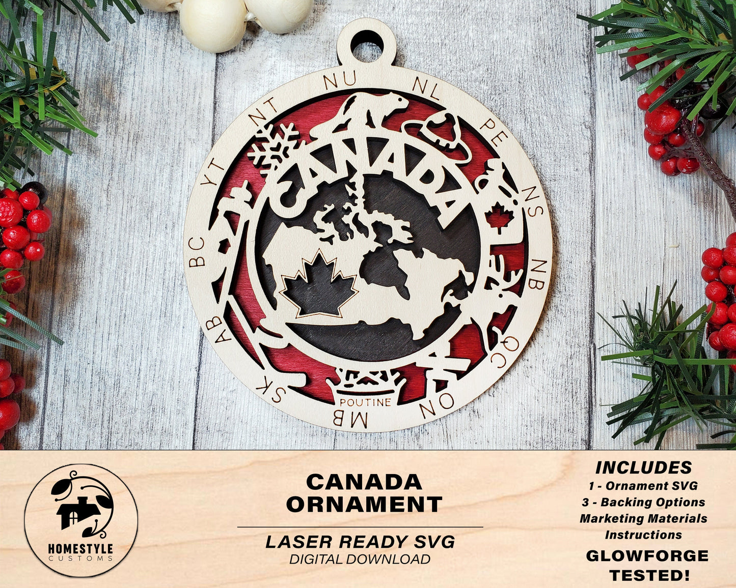 Canada Ornament - SVG File Download - Sized for Glowforge - Laser Ready Digital Files