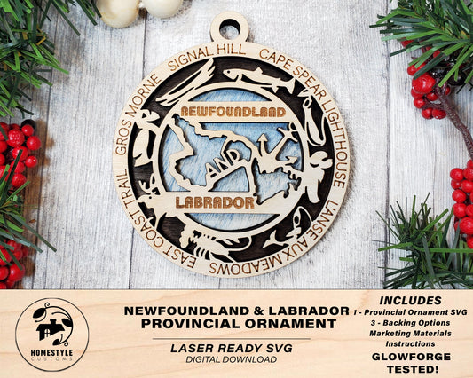 Newfoundland and Labrador Provincial Ornament - Canada - SVG File Download - Sized for Glowforge - Laser Ready Digital Files