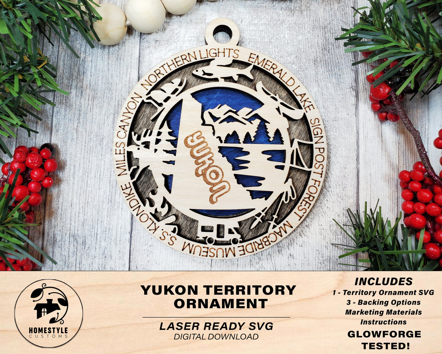 Yukon Ornament - Canada - SVG File Download - Sized for Glowforge - Laser Ready Digital Files