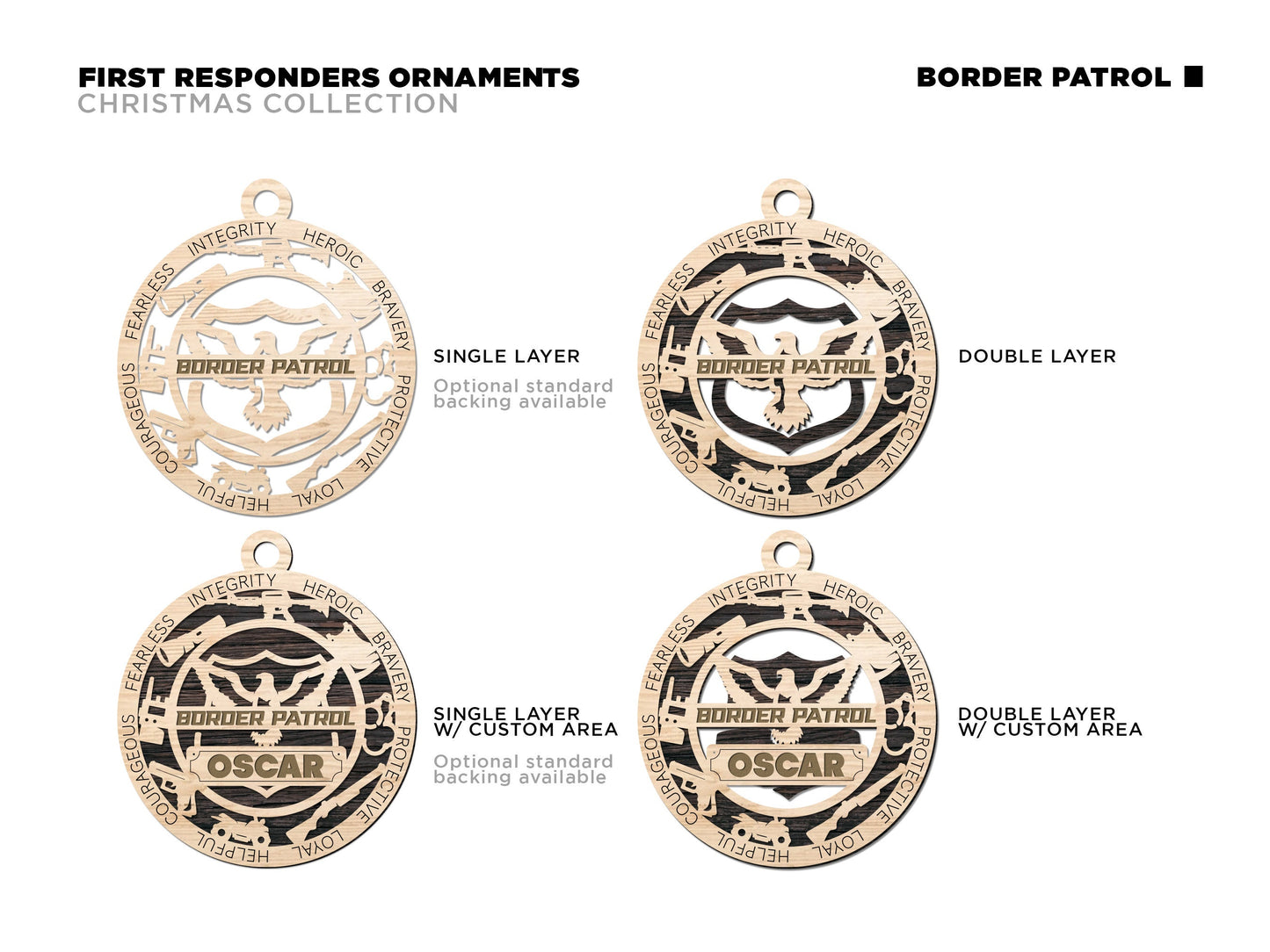 Border Patrol Ornament Bundle - 4 Unique designs - SVG, PDF, AI File Download - Sized for Glowforge