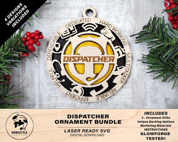 Dispatcher Ornament Bundle - 4 Unique designs - SVG, PDF, AI File Download - Sized for Glowforge