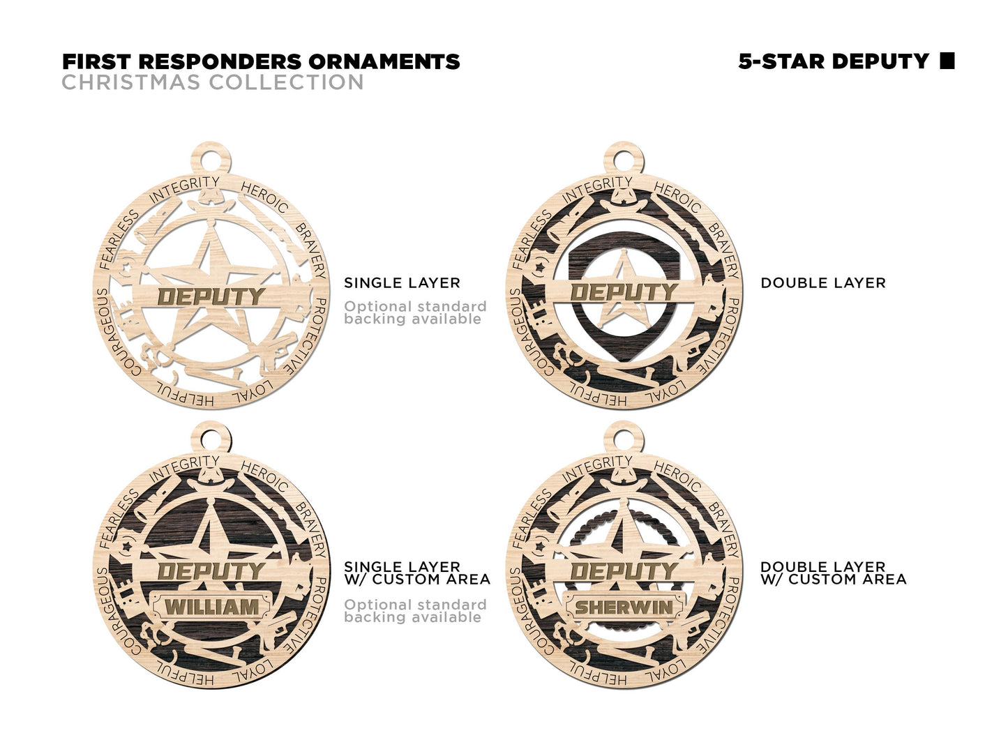 Sheriff & Deputy 5, 6 Star Ornament Bundle - 12 Unique designs - SVG, PDF, AI File Download - Sized for Glowforge