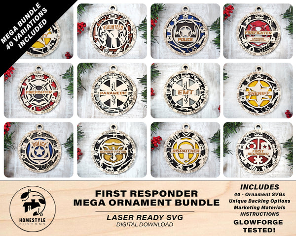 First Responder Mega Ornament Bundle - 40 Unique designs - SVG, PDF, AI File Download - Sized for Glowforge