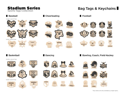 Stadium Series Sports Bag Tags & Key Chains - 15 Designs - SVG File Download - Sized for Glowforge