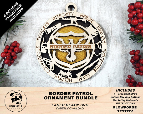 Border Patrol Ornament Bundle - 4 Unique designs - SVG, PDF, AI File Download - Sized for Glowforge