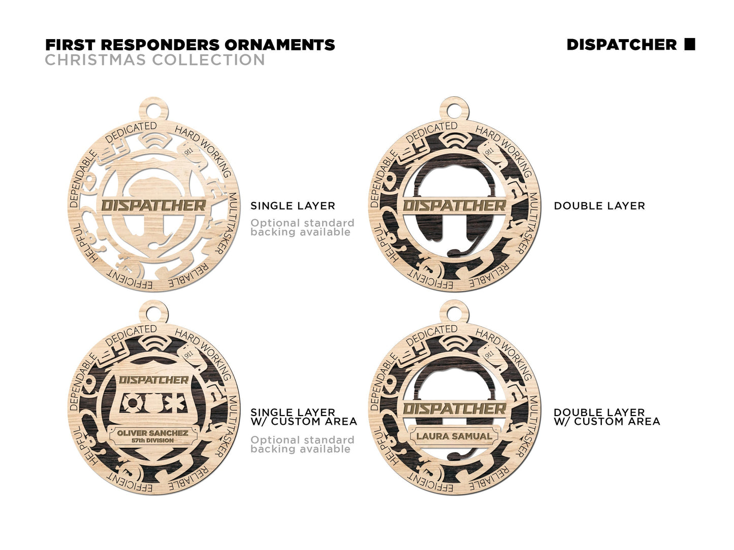Dispatcher Ornament Bundle - 4 Unique designs - SVG, PDF, AI File Download - Sized for Glowforge