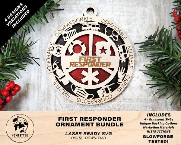 First Responder Ornament Bundle - 4 Unique designs - SVG, PDF, AI File Download - Sized for Glowforge