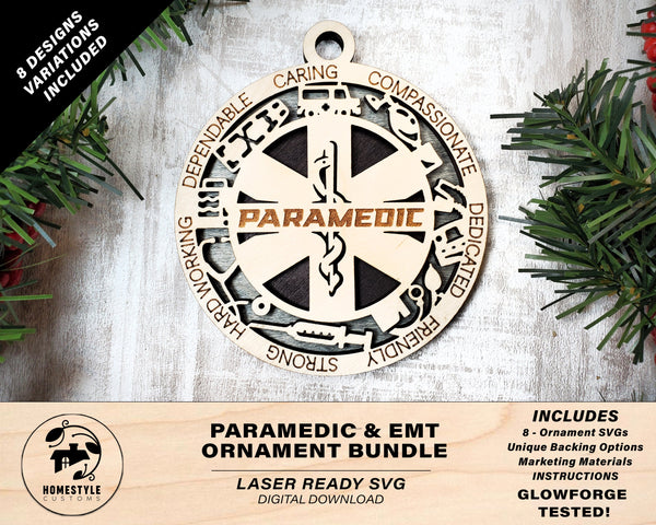 Paramedic & E.M.T Ornament Bundle - 8 Unique designs - SVG, PDF, AI File Download - Sized for Glowforge