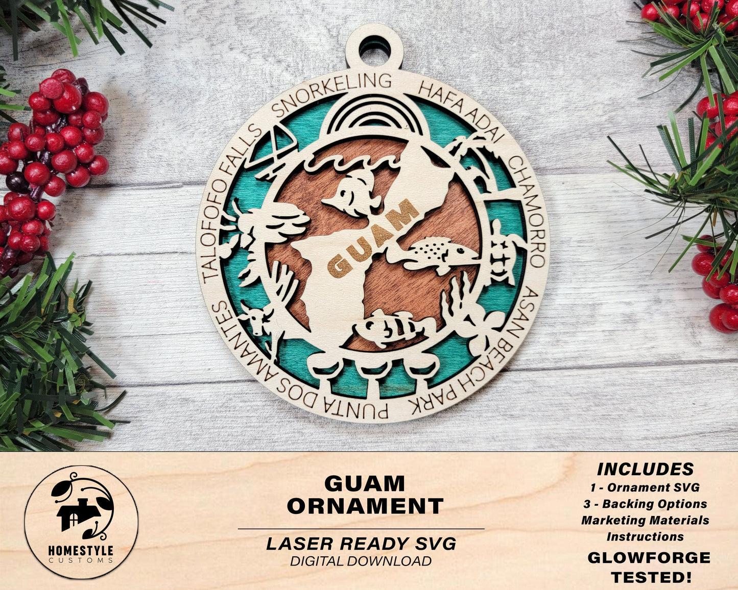 Guam Ornament - SVG File Download - Sized for Glowforge - Laser Ready Digital Files