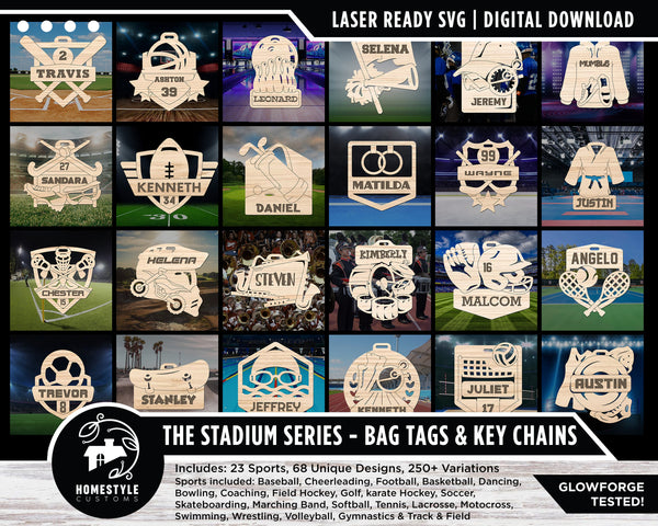 Stadium Series Sports Bag Tags & Key Chains - 15 Designs - SVG File Download - Sized for Glowforge