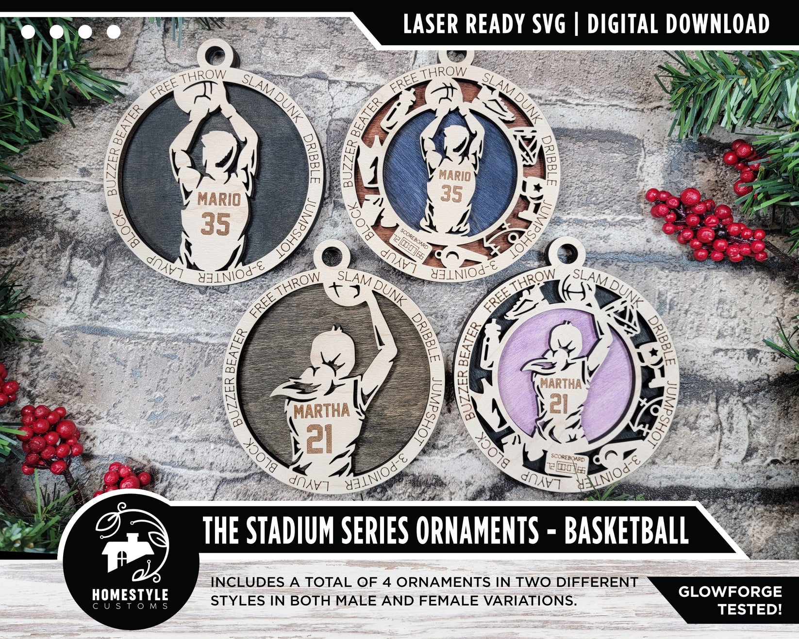 Basketball - Stadium Series Ornaments - 4 Unique designs - SVG, PDF, A ...