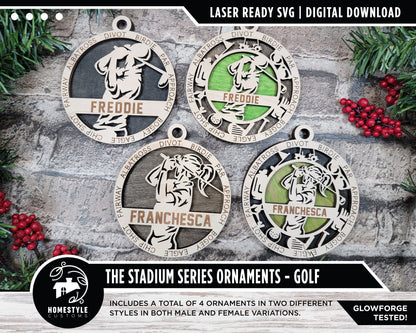 Golf - Stadium Series Ornaments - 4 Unique designs - SVG, PDF, AI File Download - Sized for Glowforge