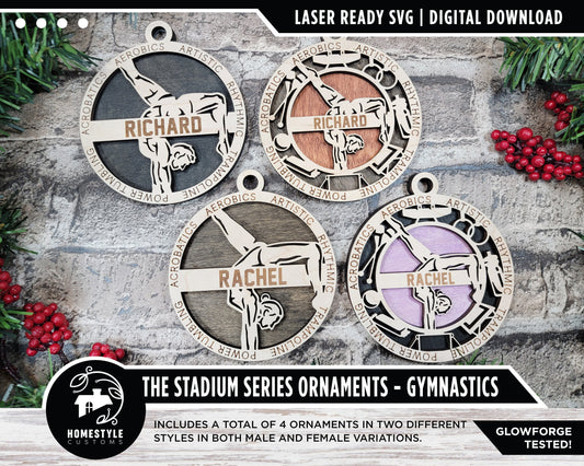 Gymnastics - Stadium Series Ornaments - 4 Unique designs - SVG, PDF, AI File Download - Sized for Glowforge