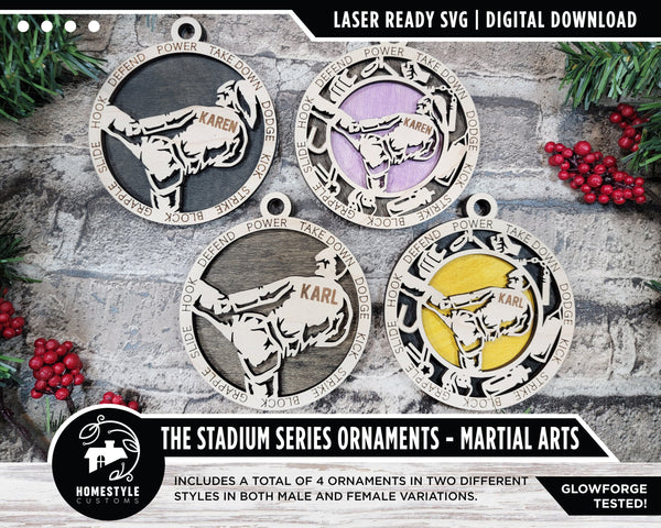 Martial Arts - Stadium Series Ornaments - 4 Unique designs - SVG, PDF, AI File Download - Sized for Glowforge