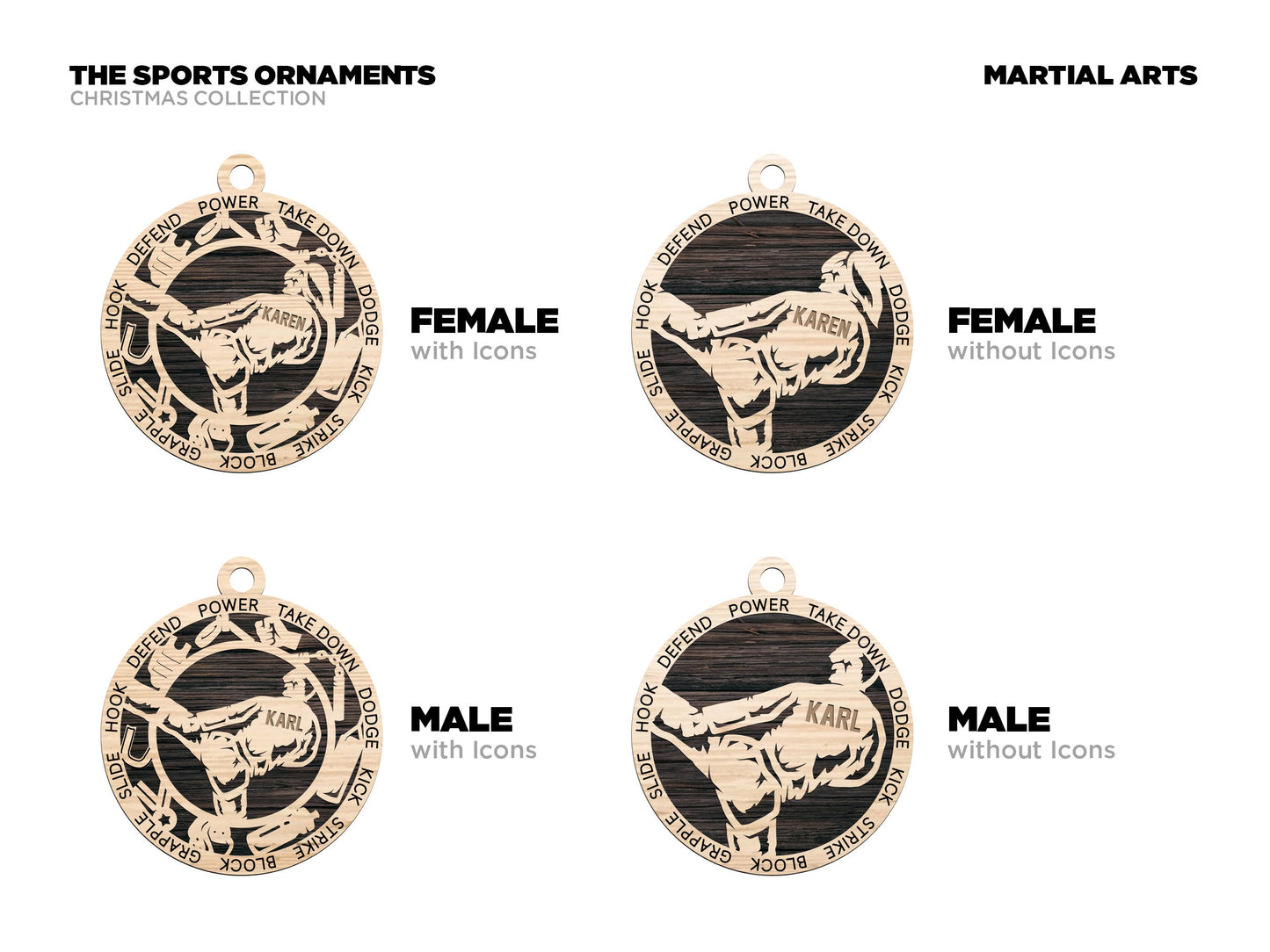 Martial Arts - Stadium Series Ornaments - 4 Unique designs - SVG, PDF, AI File Download - Sized for Glowforge