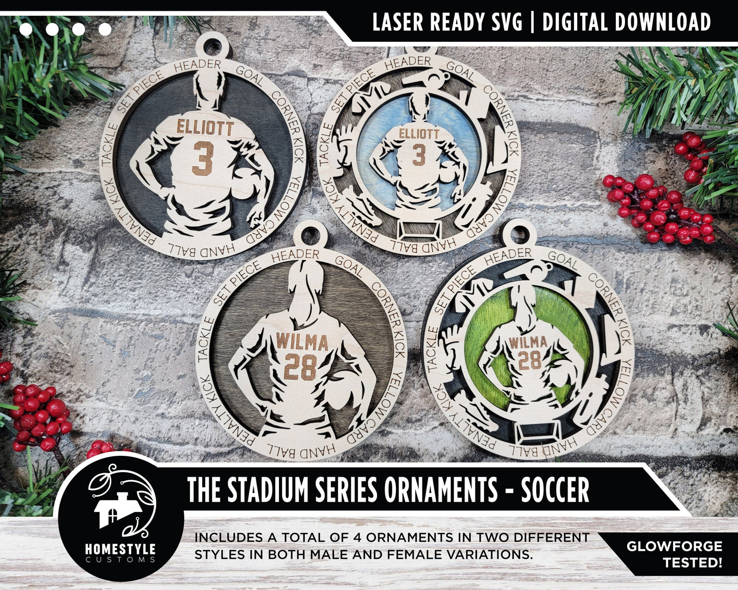 Soccer - Stadium Series Ornaments - 4 Unique designs - SVG, PDF, AI File Download - Sized for Glowforge