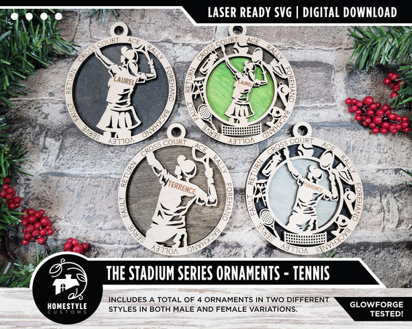 Tennis - Stadium Series Ornaments - 4 Unique designs - SVG, PDF, AI File Download - Sized for Glowforge