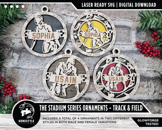 Track and Field - Stadium Series Ornaments - 4 Unique designs - SVG, PDF, AI File Download - Sized for Glowforge
