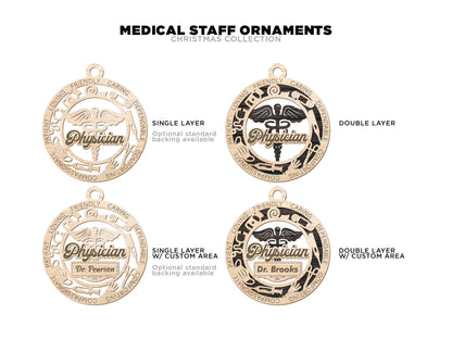 Medical Staff Ornament Bundle - 14 Unique designs - SVG, PDF, AI File Download - Sized for Glowforge