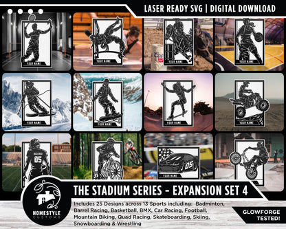 Stadium Series Sports Signage Expansion Set 4 - 25 Designs - SVG File Download - Sized for Glowforge