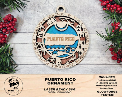 Puerto Rico Ornament - SVG File Download - Sized for Glowforge - Laser Ready Digital Files