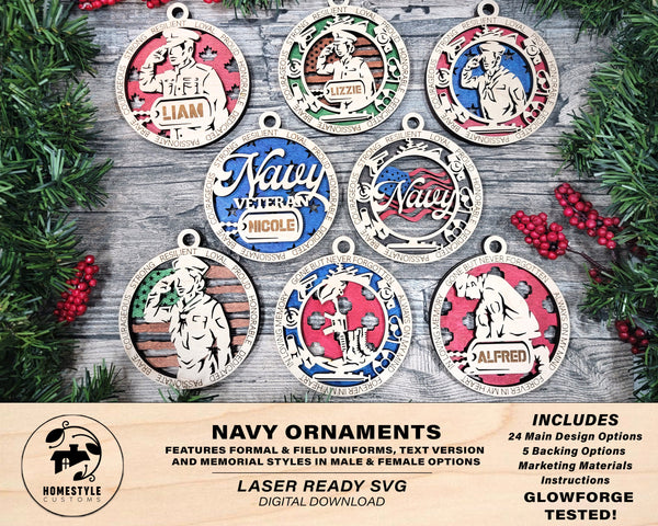 Navy Ornament Bundle - 24 Unique designs - SVG, PDF, AI File Download - Sized for Glowforge