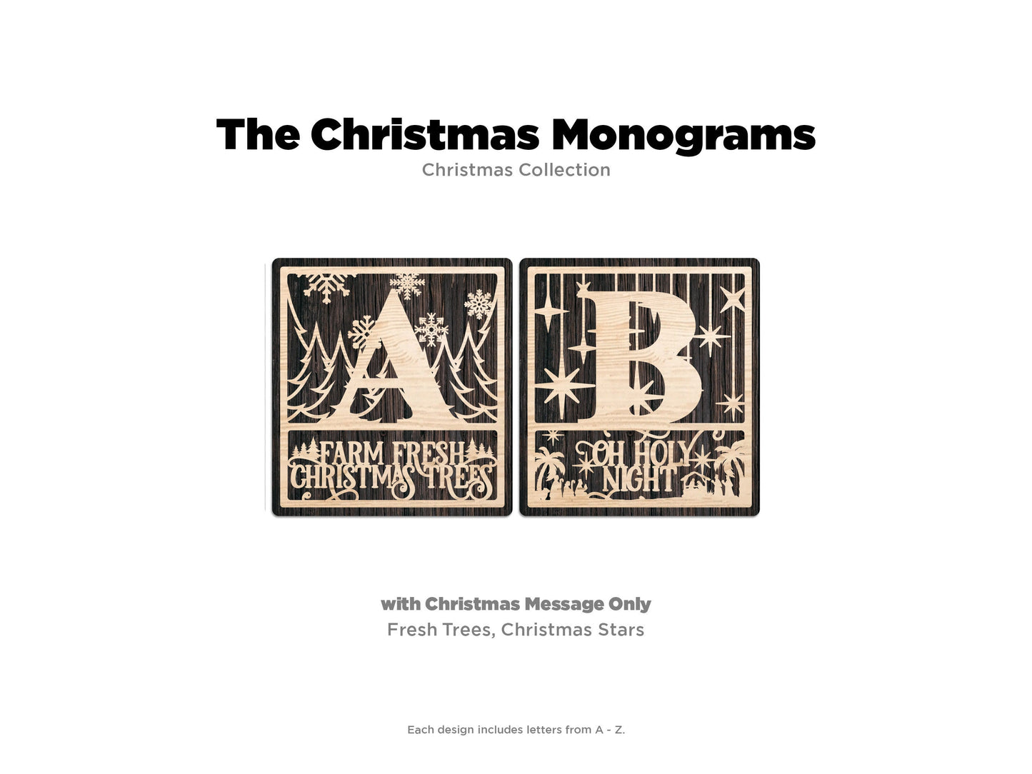 Christmas Monogram - 4 Designs, 4 Versions - 728 fIles - SVG, PDF, AI File Download - Sized for Glowforge