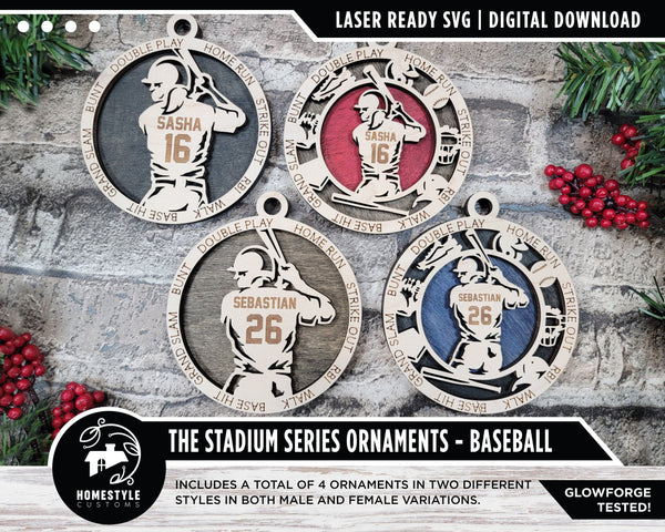 Baseball - Stadium Series Ornaments - 4 Unique designs - SVG, PDF, AI File Download - Sized for Glowforge