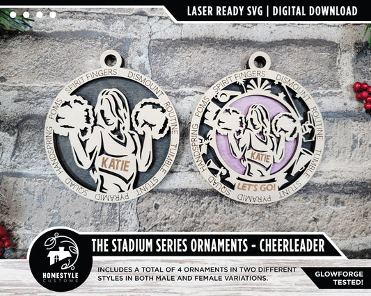 Cheerleading - Stadium Series Ornaments - 2 Unique designs - SVG, PDF, AI File Download - Sized for Glowforge