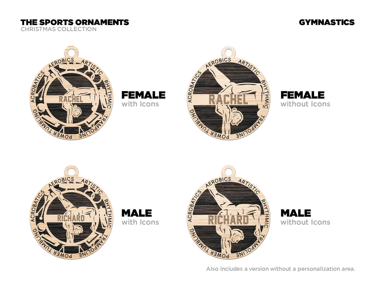 Gymnastics - Stadium Series Ornaments - 4 Unique designs - SVG, PDF, AI File Download - Sized for Glowforge