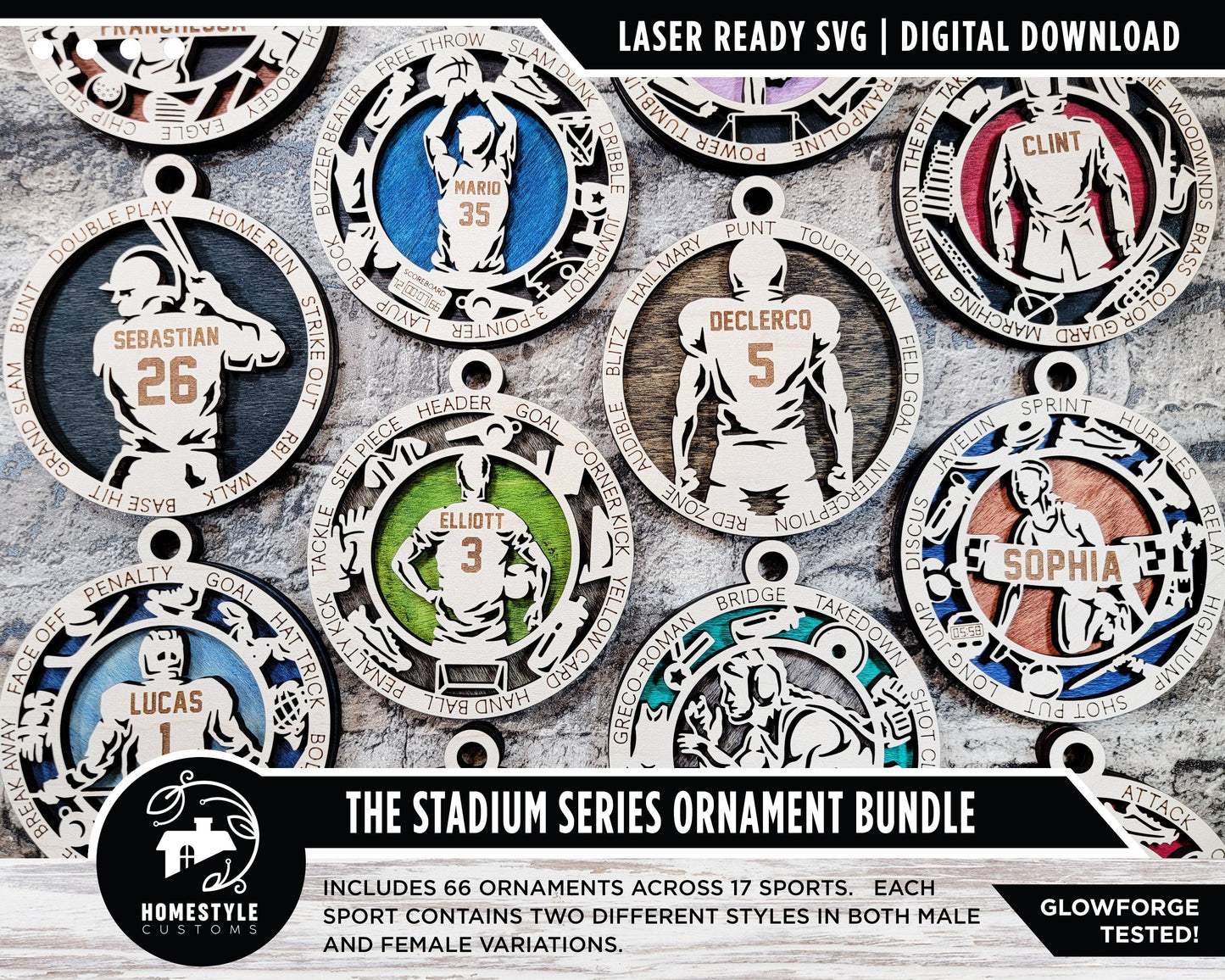 Stadium Series Ornament Bundle - 66 Unique designs - SVG, PDF, AI File Download - Sized for Glowforge