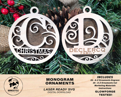 Monogram Ornament Bundle - A-Z in Two Styles - 48 Designs - SVG File Download - Sized for Glowforge